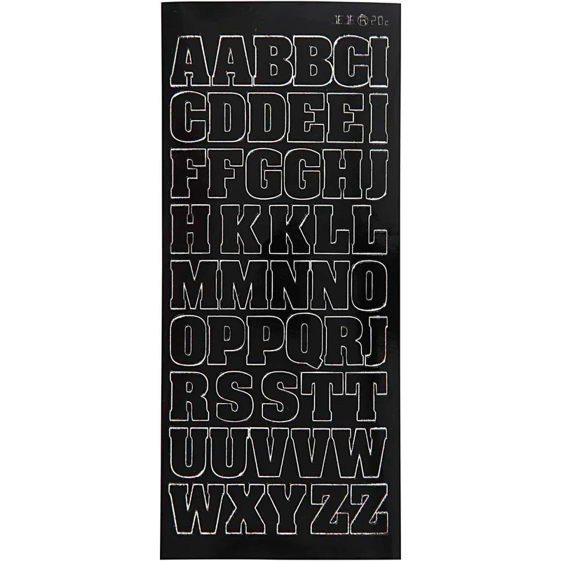 Stickers, stora bokstäver, versaler, ark 10x23 cm, svart, 1 ark [HOB-170288]