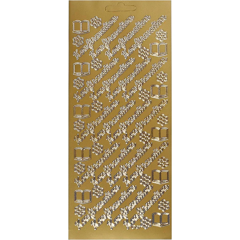 Stickers, konfirmation, ark 10x23 cm, guld, 1 ark [HOB-170276]