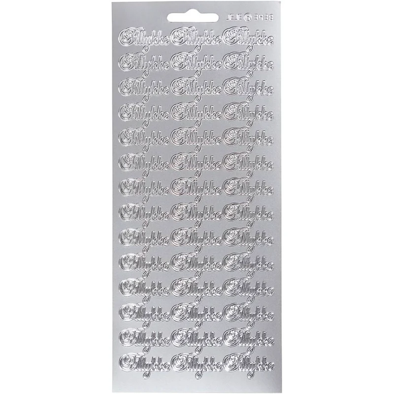 Stickers, tillykke, ark 10x23 cm, silver, 1 ark [HOB-170272]
