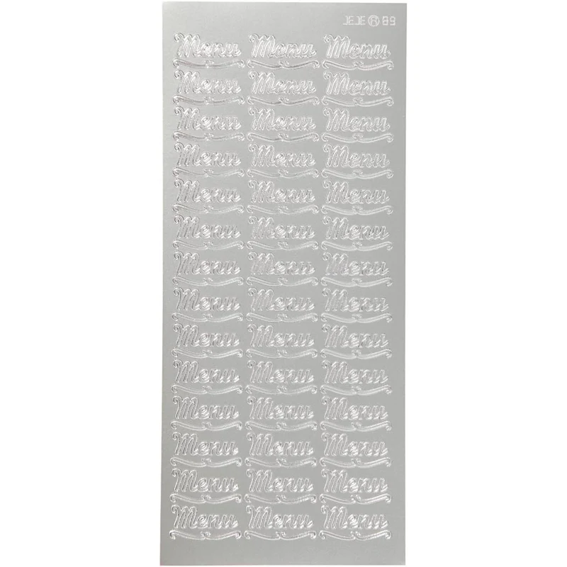 Stickers, menu, ark 10x23 cm, silver, 1 ark [HOB-170265]