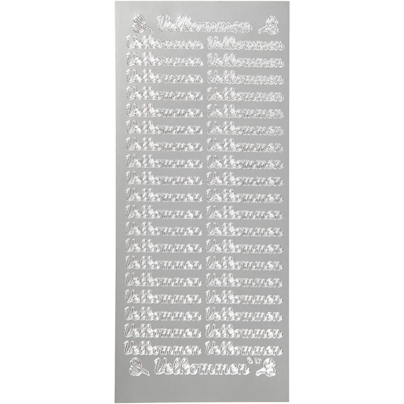 Stickers, velkommen, ark 10x23 cm, silver, 1 ark [HOB-170262]