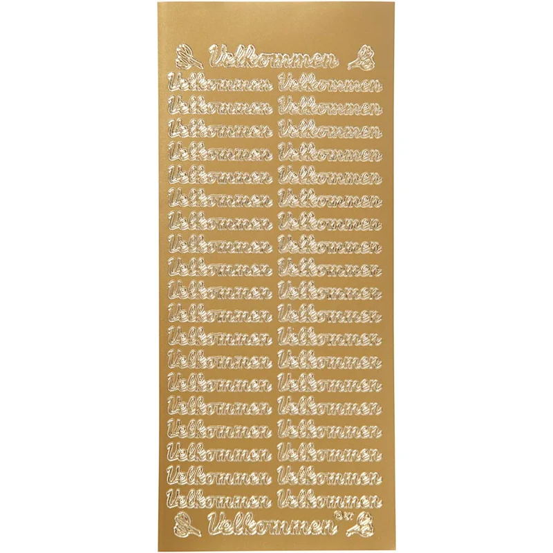 Stickers, velkommen, ark 10x23 cm, guld, 1 ark [HOB-170261]
