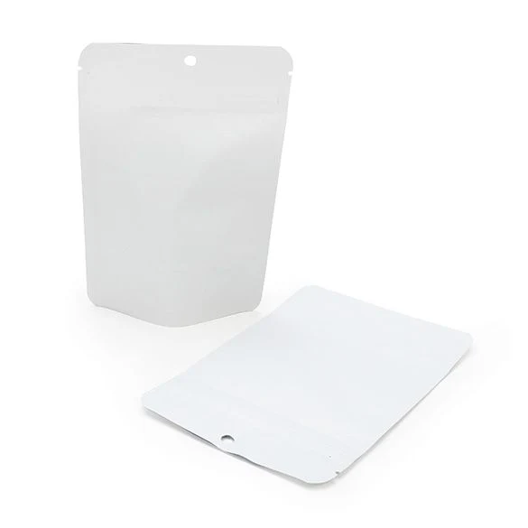 Stå upp påsar Matt White 10.2x6x15.2cm | 57 gram med upphängningshål (100 st) [ZBGM2MWH]