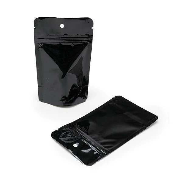 Stå upp påsar Black 10x6x15cm | 57 gram med runt hängande hål (100 st) [ZBGM2BH]