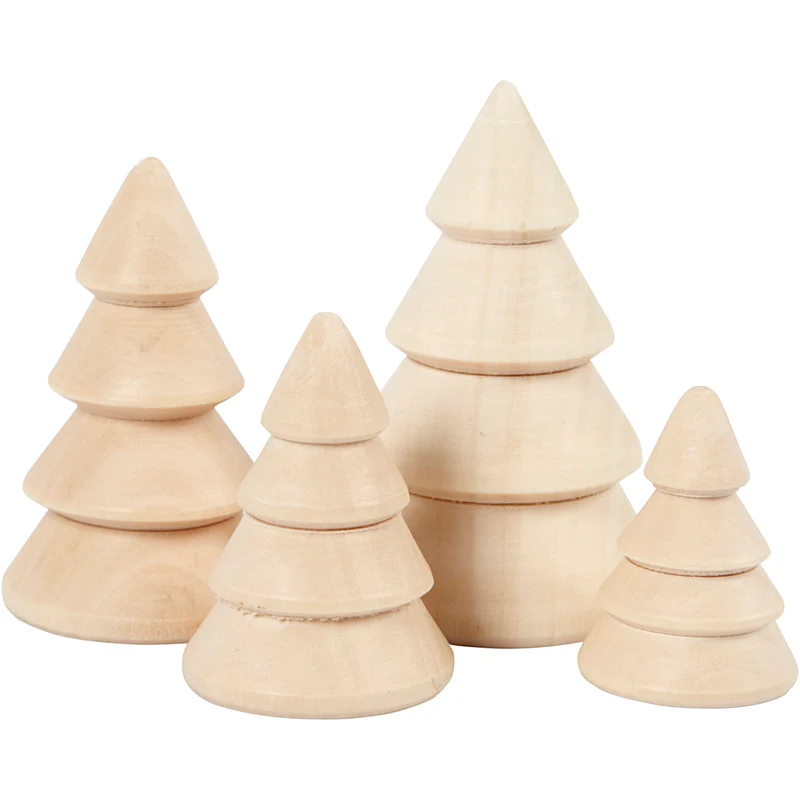 Julgranar, H: 3,3+4,3+5,3+6,3 cm, Dia. 2,3+3+3,2+4 cm, 4 st./ 1 förp. [HOB-56239]