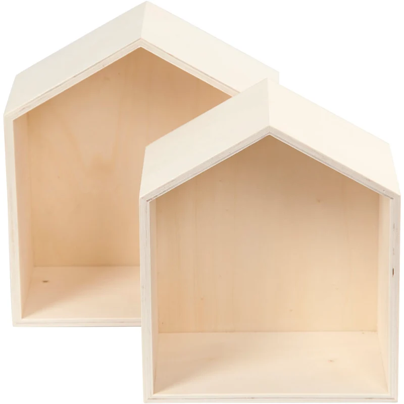 Förvaringslådor, hus, H: 22,5+25 cm, D: 12,5 cm, B: 19,5+22,5 cm, 2 st./ 1 set [HOB-56163]
