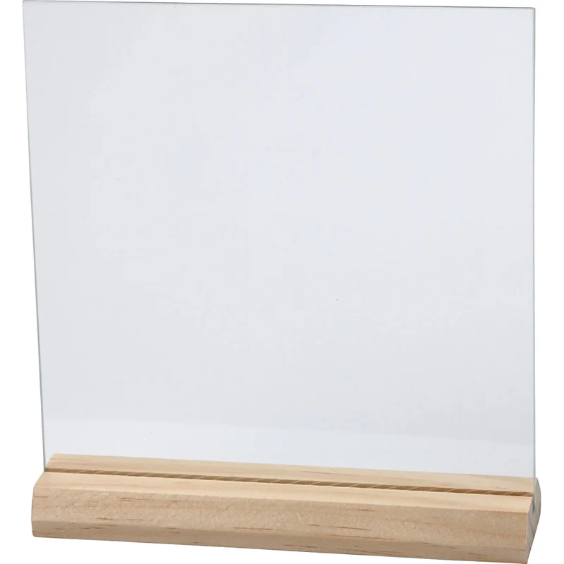 Glasplatta med träfot, stl. 15,5x15,5 cm, tjocklek 28 mm, 10 set/ 1 förp. [HOB-55847]