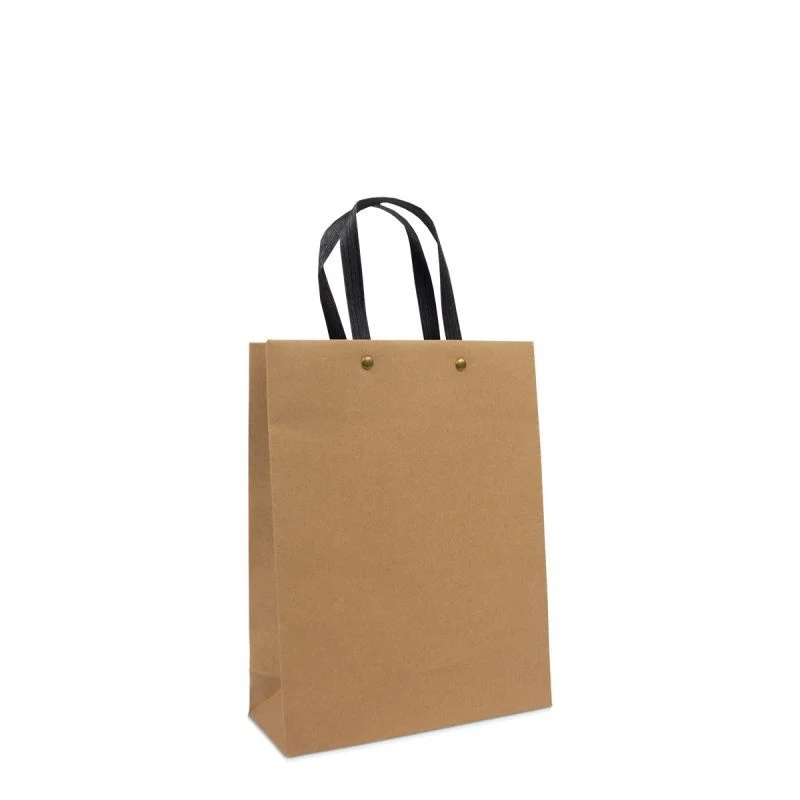 Ekologiska Papperskassar med svarta krafthandtag 20 + 8 x 26 cm Brun (100 st.) [FP-DPK122]
