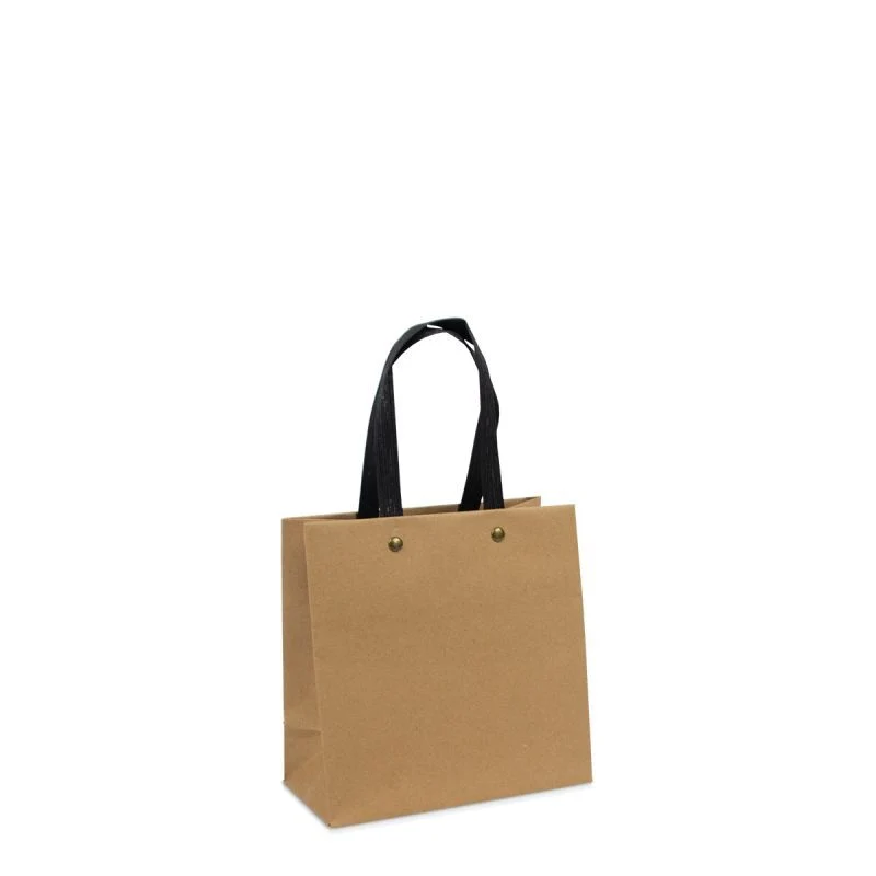 Ekologiska Papperskassar med svarta krafthandtag 16 + 8 x 16 cm Brun (100 st.) [FP-DPK121]