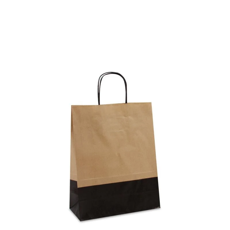 Papperskassar med tvinnade handtag 22 + 10 x 28 cm Brun/svart duotone (250 st.) [FP-DPT104]