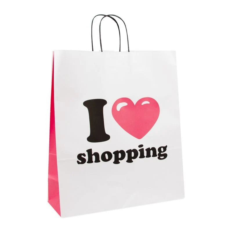 Papperskassar med tvinnade handtag I love shopping 35 + 14 x 41 cm Vit (250 st.) [FP-DPT103]