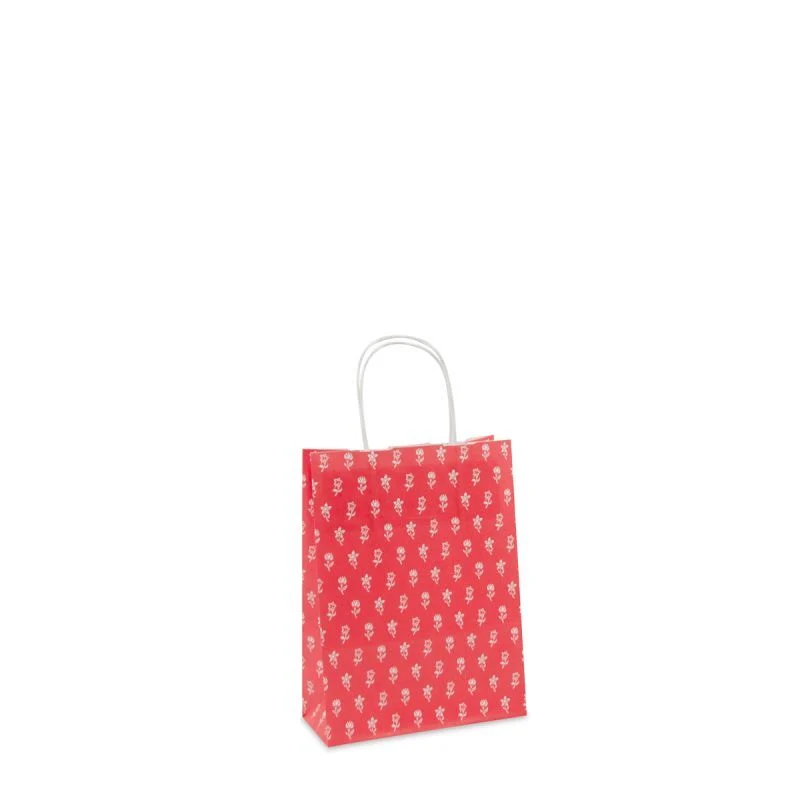 Papperskassar med tvinnade handtag Blommor 18 + 8 x 24 cm Röd (300 st.) [FP-DPT082]