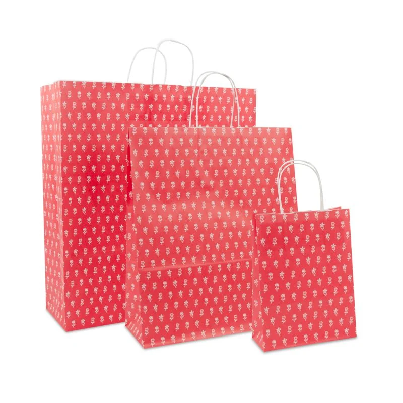 Papperskassar med tvinnade handtag Blommor 45 + 15 x 49 cm Röd (150 st.) [FP-DPT085]