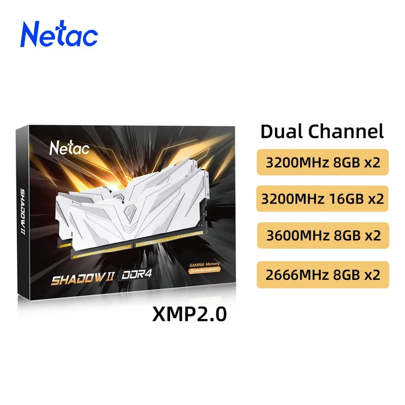Netac DDR4 RAM with Heatsink – 8GBx2 / 16GBx2, 2666/3200/3600MHz, XMP 2.0
