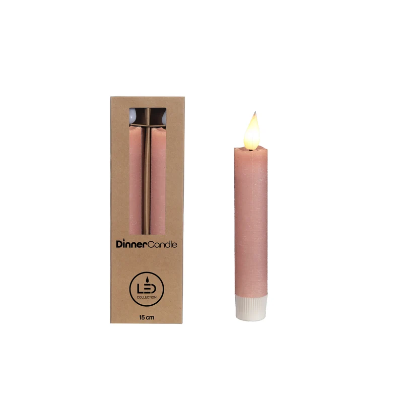 LED-ljus h.21cm Ø2,1 cm rustik yta rosa (Set om 2 st) [IFS-32550]