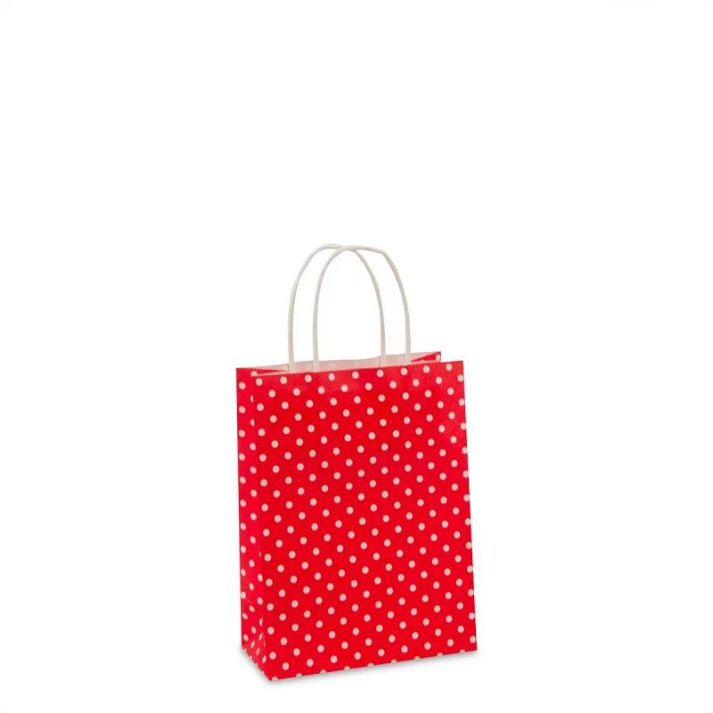 Papperskassar med tvinnade handtag prickmönster 14 + 7 x 19 cm Röd (250 st.) [FP-012019]