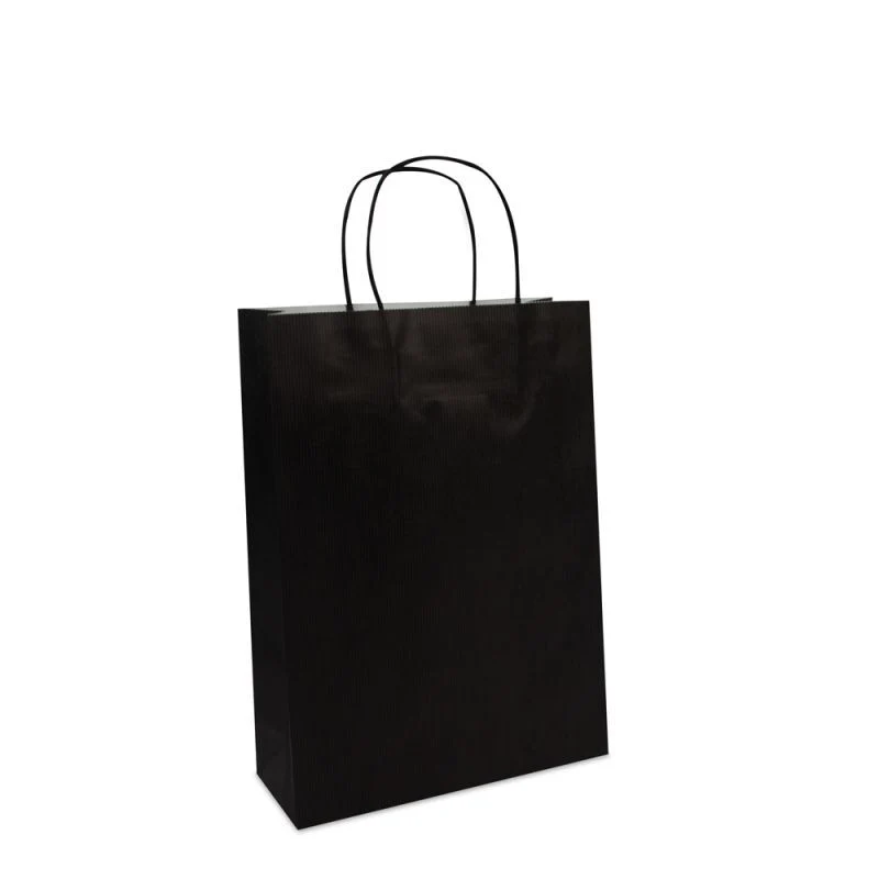 Papperskassar Svart 25 + 10 x 35 cm Tvinnade handtag + Bottenkartong (100 st.) [FP-002035]