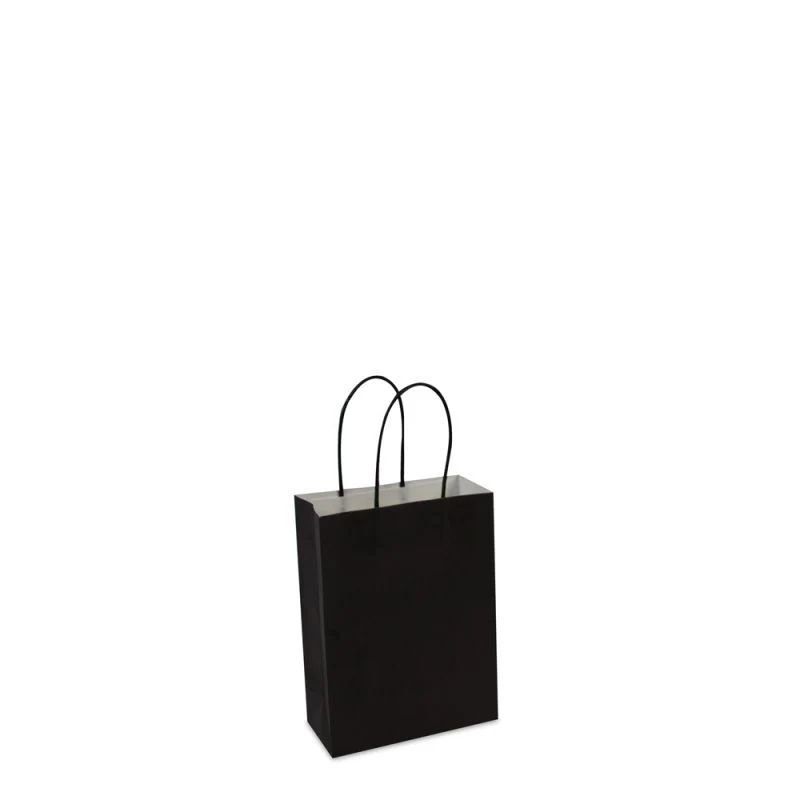 Papperskassar Svart 14 + 7 x 19 cm Tvinnade handtag + Bottenkartong (250 st.) [FP-002019]
