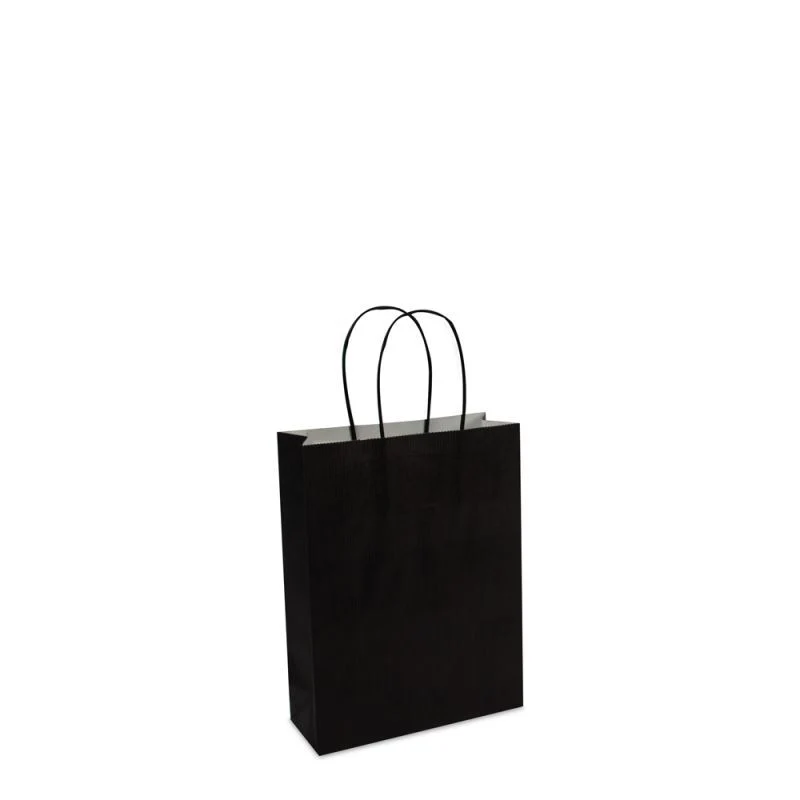 Papperskassar Svart 18 + 7 x 24 cm Tvinnade handtag + Bottenkartong (100 st.) [FP-002024]