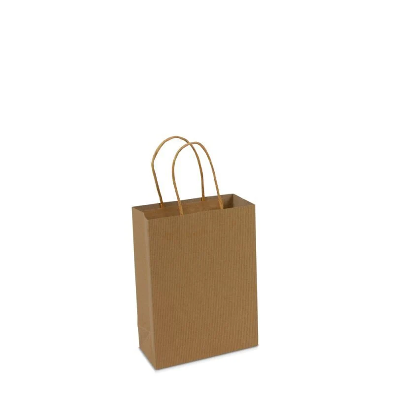 Papperskassar Brun 14 + 7 x 19 cm Tvinnade handtag + Bottenkartong (100 st.) [FP-008019]