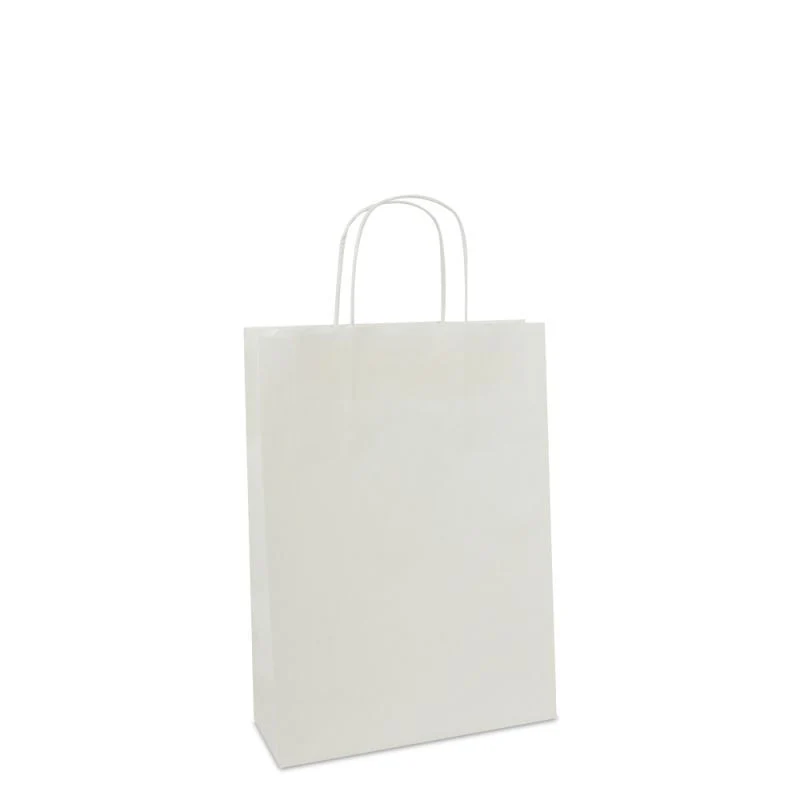 Papperskassar Vit 25 + 10 x 35 cm Tvinnade handtag + Bottenkartong (100 st.) [FP-001035]