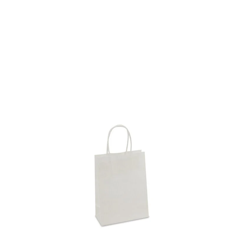 Papperskassar Vit 14 + 7 x 19 cm Tvinnade handtag + Bottenkartong (250 st.) [FP-001019]