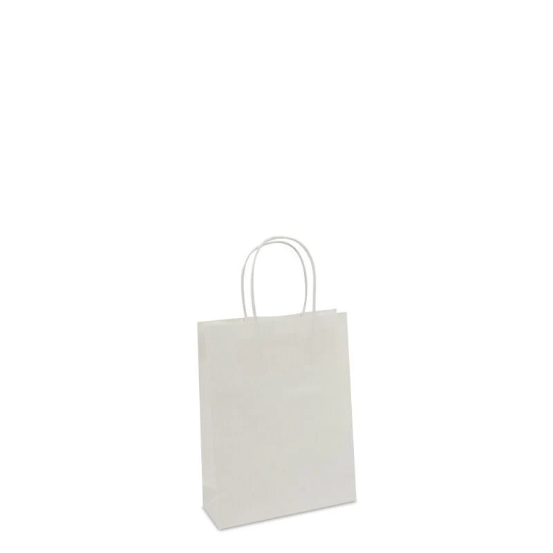 Papperskassar Vit 18 + 7 x 24 cm Tvinnade handtag + Bottenkartong (250 st.) [FP-001024]