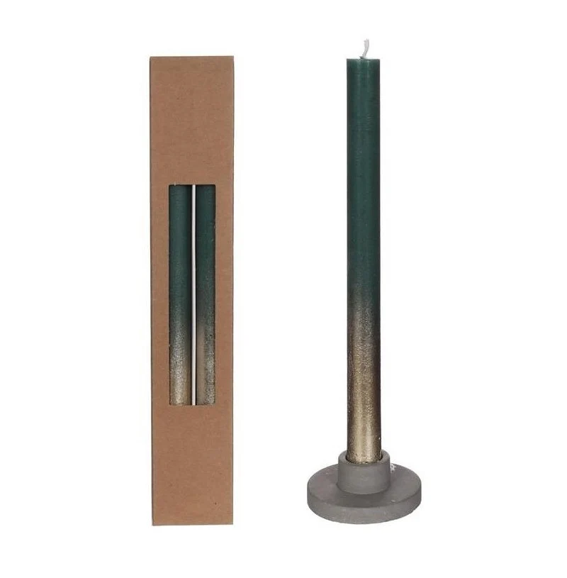 Ljus för middagar mos Grön med Guld Spray Ø2.1/h. 25cm (1 set) [IFS-32310]
