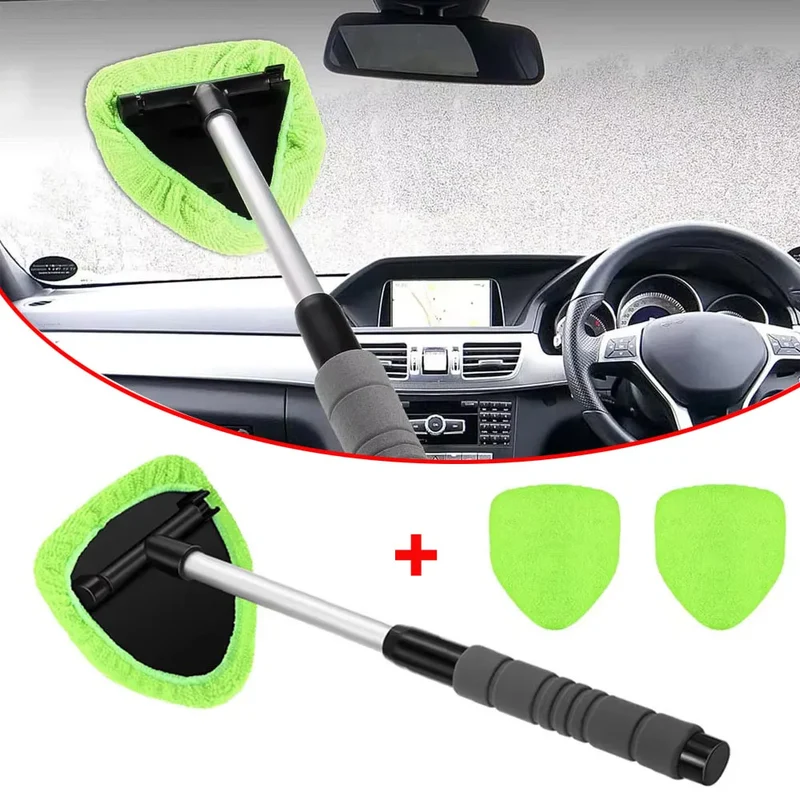 Telescopic Car Window Cleaning Brush Set | Microfiber Glass Cleaner, Scraper & Mist Eliminator for Windshield