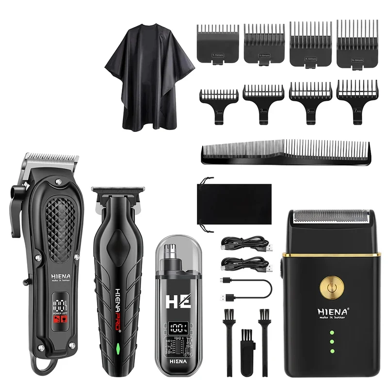 HIENA PRO Cordless Hair Clipper Set | Professional Barber Kit, Electric Foil Shaver & Beard Trimmer Combo