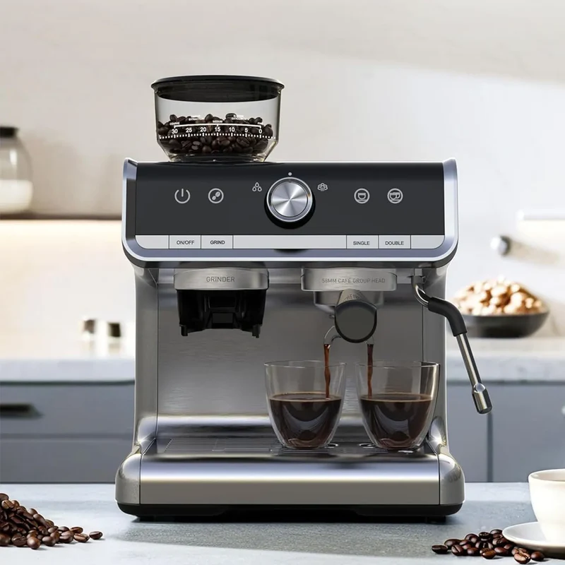 20 Bar Espresso Machine 1450W | Semi-Auto, Built-in Grinder, Milk Frother, Latte & Cappuccino