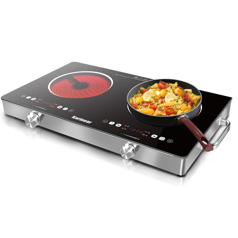 Karinear Ceramic Hob 2 Zones 3200W | Safety Lock, Knob & Touch Control, 56cm Countertop, 240V