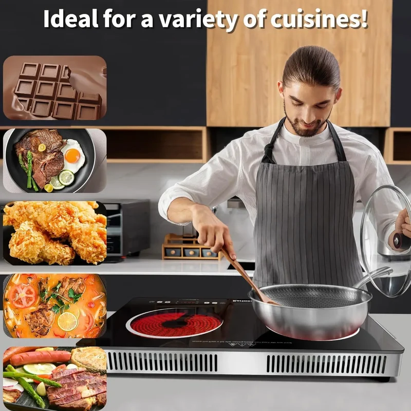 Karinear 3200W Ceramic Hob 2 Zones | Safety Lock, Touch & Knob Control, 240V