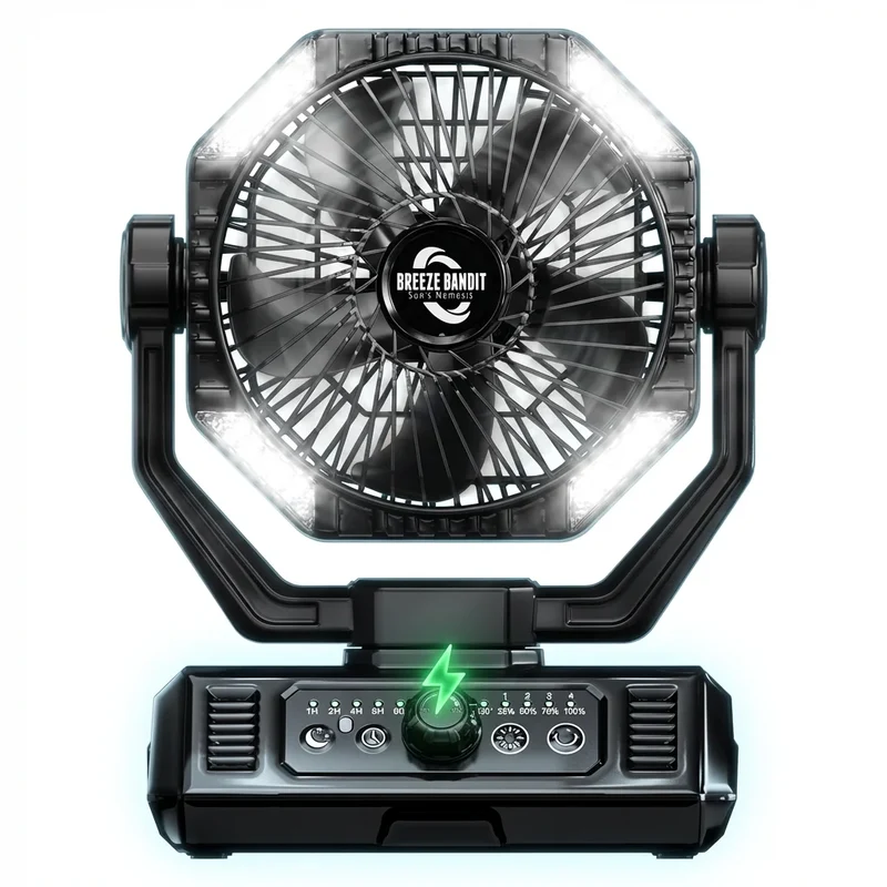 coldSky Portable Camping Fan | Rechargeable, 3 Speeds, LED Light, Hanging Hook