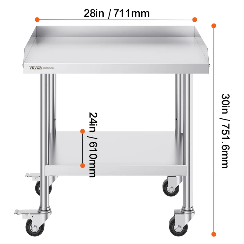 SucceBuy Stainless Steel Work Table – Commercial Food Prep Worktable with 4 Wheels, Heavy Duty