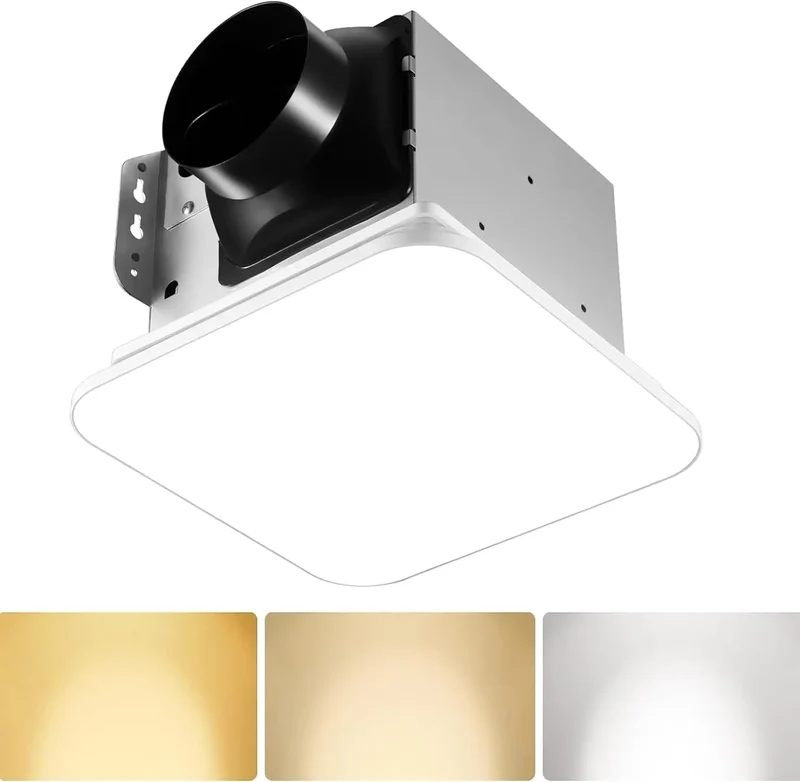 Bathroom Exhaust Fan with LED Light 110 CFM – 3 Color Temps, 1000LM, Ultra Quiet 2.5 Sones