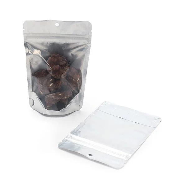 Stå upp påsar Transparent/Silver 10x6x15cm | 57 gram med upphängningshål (100 st) [ZBGS2H]