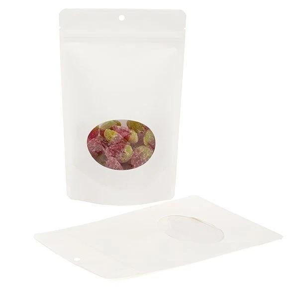 Stå upp påsar Komposterbar Kraft Vit med oval Fönster 14,9x8,9x23,2cm | 312 gram (100 st) [ZBGEO7W]
