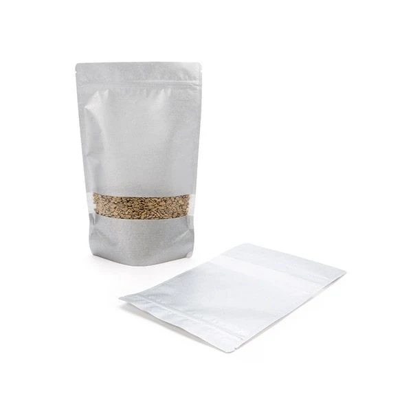Stå upp påsar Rispapper Silver med Fönster 17,1x8,9x28,6cm | 340 gram (100 st) [ZBGR4S]