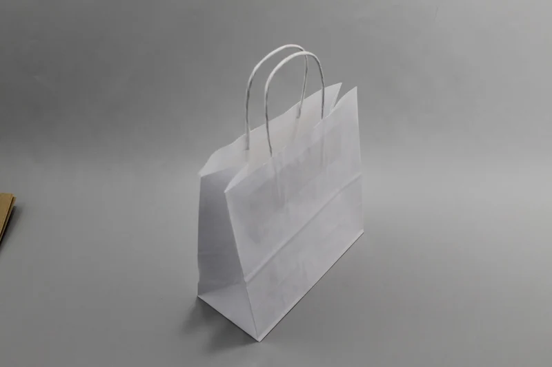 Papperskassar Vit 18x8x22cm Kraft 90 g/gm med tvinnade handtag (50 st) [PAMW1822]