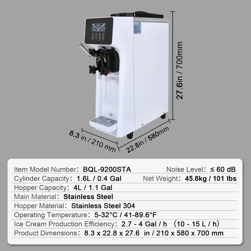 SucceBuy 4L Commercial Soft Serve Ice Cream Machine – Touch Screen