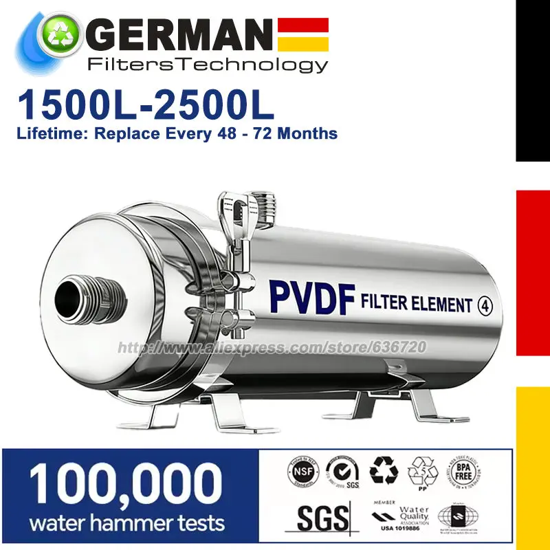 GERWELL Whole House Water Purifier – 1500L–2500L PVDF Membrane, Stainless Steel, Non-Electric