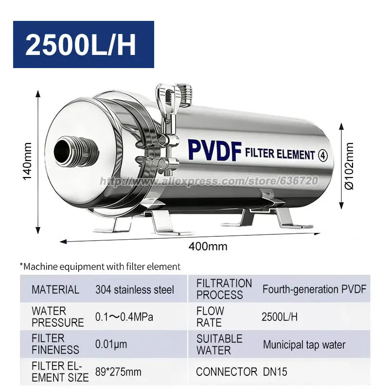 GERWELL Whole House Water Purifier – 1500L–2500L PVDF Membrane, Stainless Steel, Non-Electric