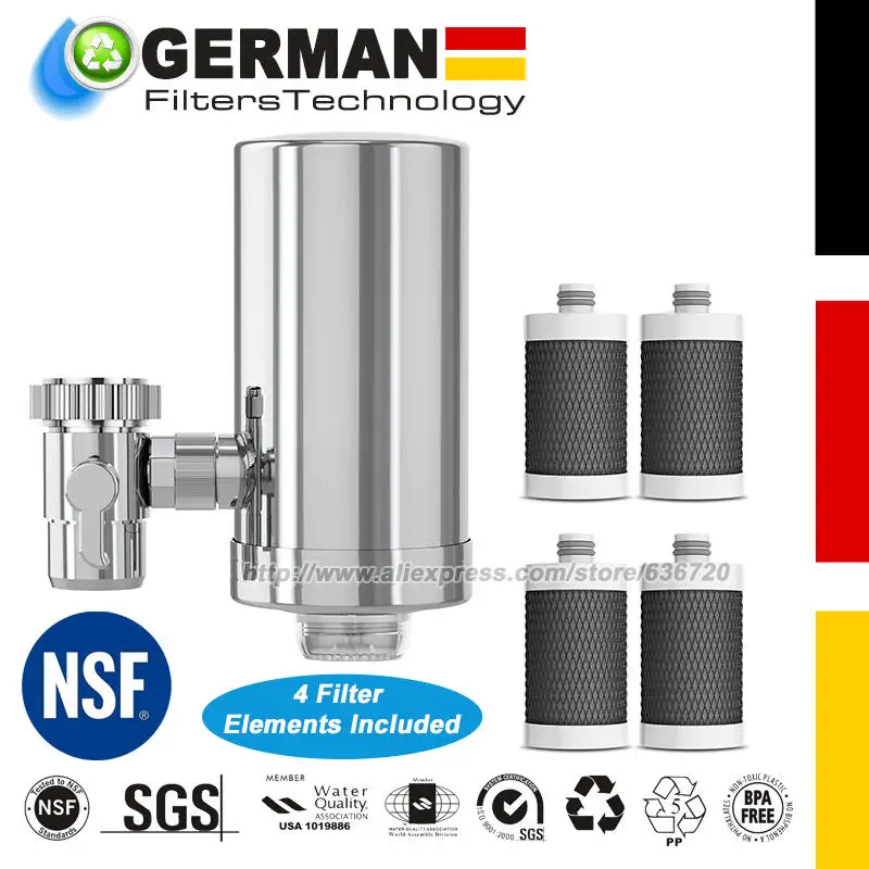 1200 Gallons Faucet Water Filter – Removes Chlorine, Lead & Scale | Stainless Steel | GERWELL