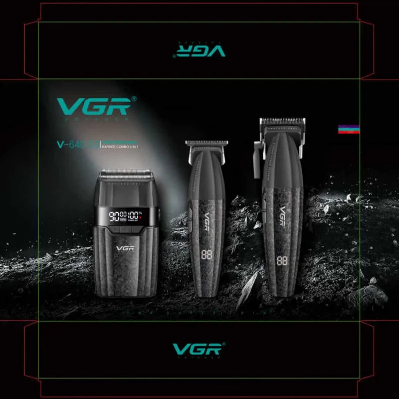 VGR V-640 S3 Professional Hair Clipper – 9000 RPM, Type-C, 160 Min Runtime | Black/Red/Green