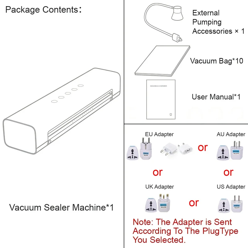 MIJIA Vacuum Sealer Machine | 70kPa Suction | Dry & Moist Modes | 10 Vacuum Bags | External Vacuum | CN Version