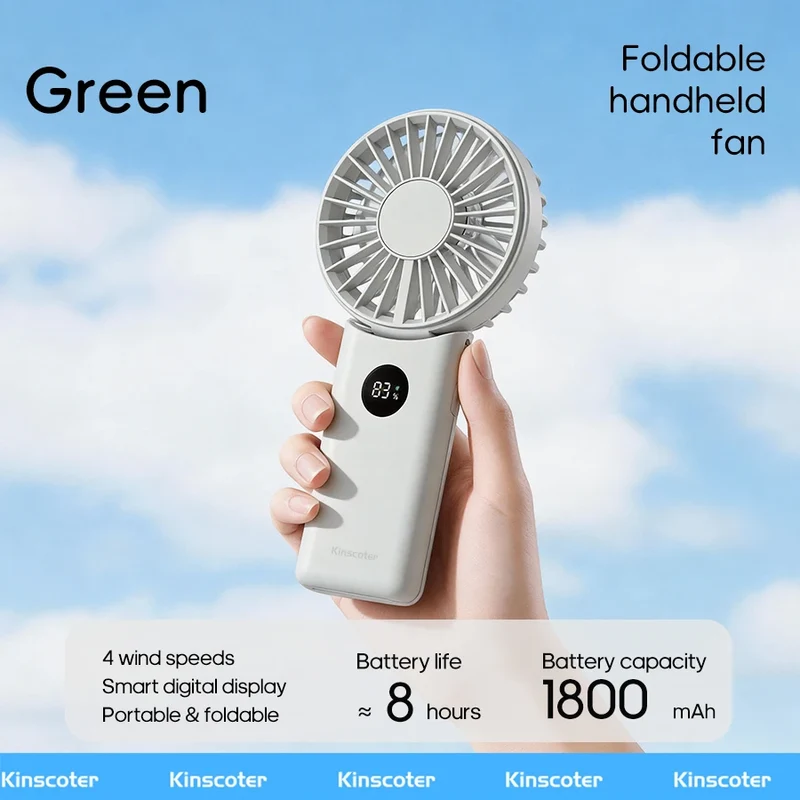 Kinscoter Portable Folding Fan 1800mAh | 4 Speeds | LED Display | Desktop & Handheld | CE