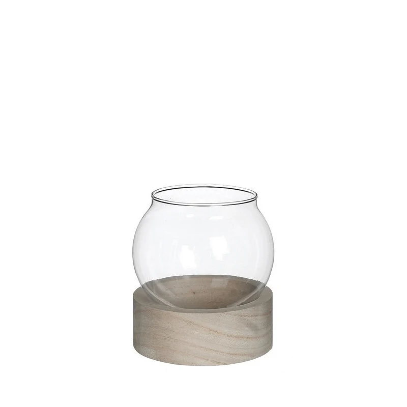 Glaskulvas med träbas Ø 10 cm, H. 11 cm - 1 st