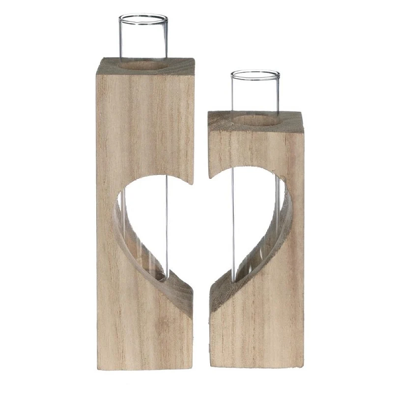 Hjärtformad provrörshållare i trä L. 4 x B. 4 x H. 14,5 cm - 6 set