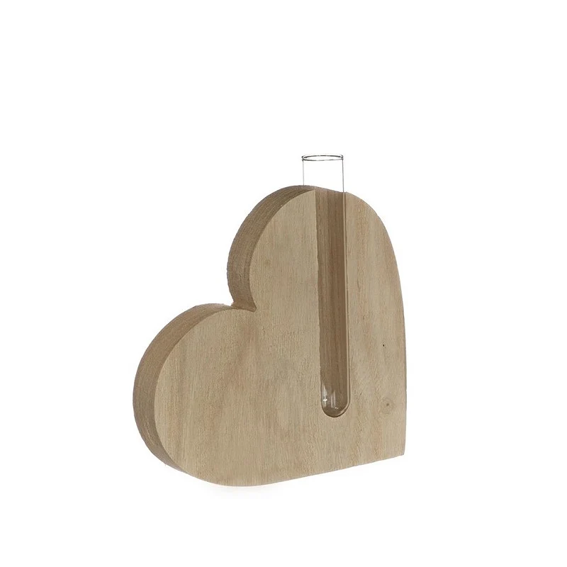 Trähjärta med glasrör 14 x 2,8 x H. 13 cm - 6 st